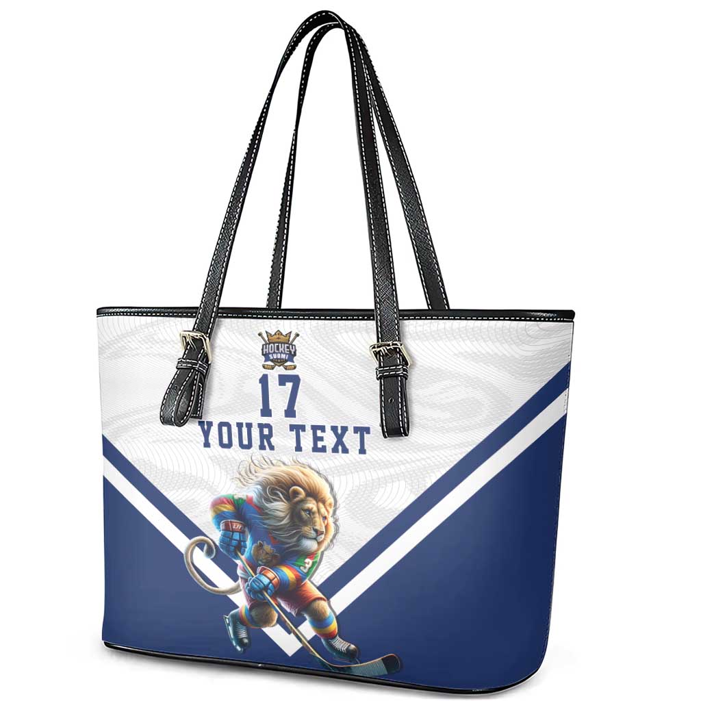 Custom Finland Ice Hockey Lion Mascot Leather Tote Bag Sporty Style Come on Leijonat