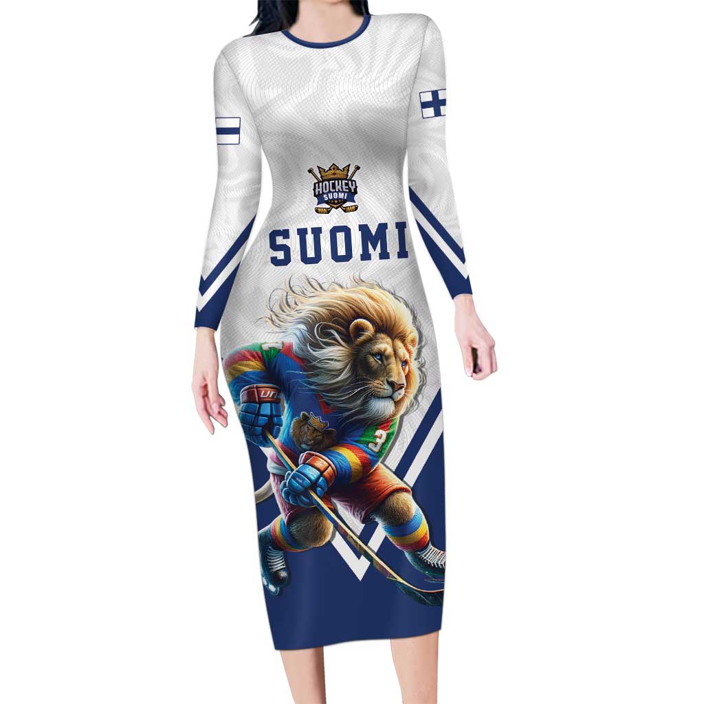 Custom Finland Ice Hockey Lion Mascot Long Sleeve Bodycon Dress Sporty Style Come on Leijonat