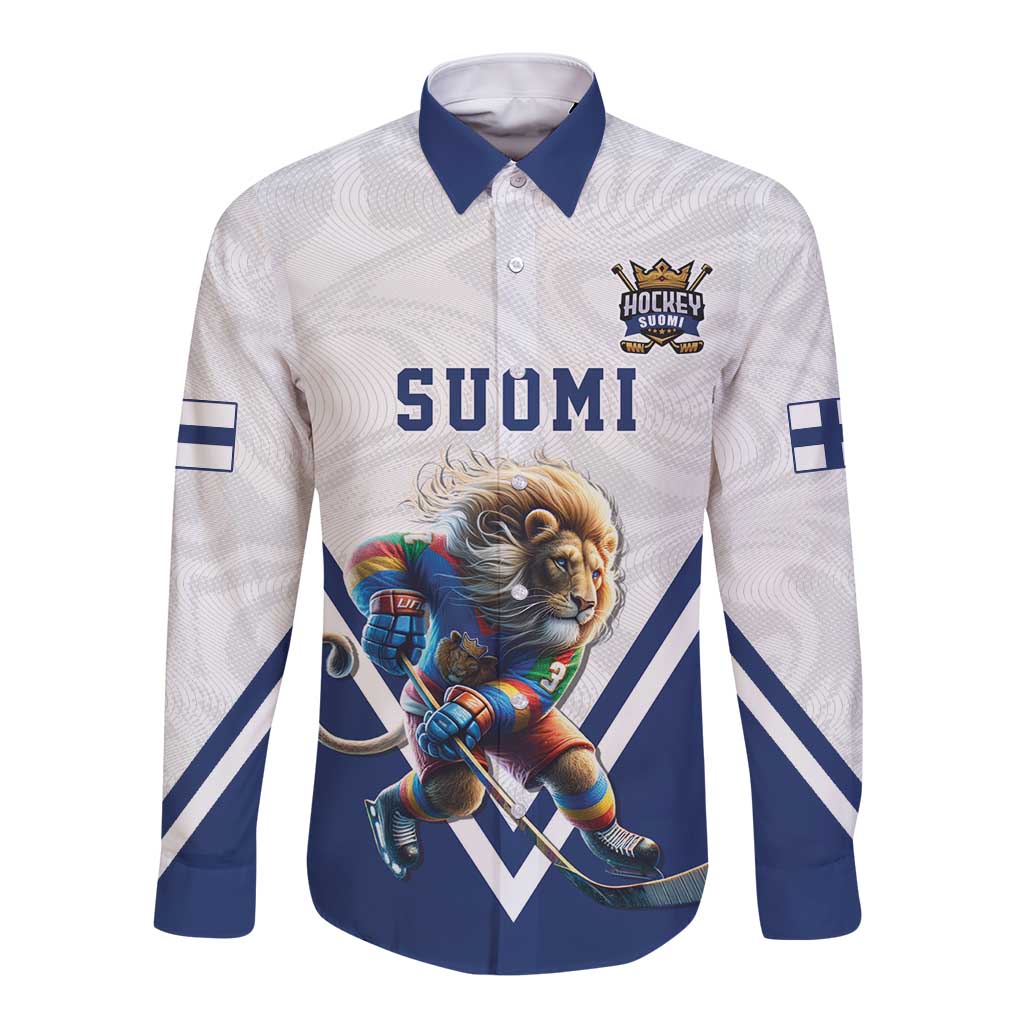 Custom Finland Ice Hockey Lion Mascot Long Sleeve Button Shirt Sporty Style Come on Leijonat