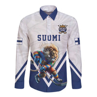 Custom Finland Ice Hockey Lion Mascot Long Sleeve Button Shirt Sporty Style Come on Leijonat