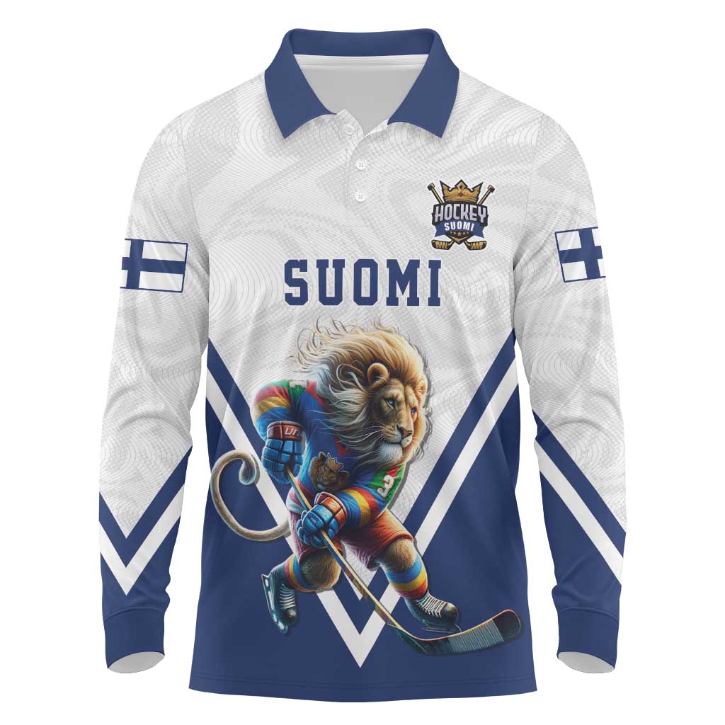 Custom Finland Ice Hockey Lion Mascot Long Sleeve Polo Shirt Sporty Style Come on Leijonat