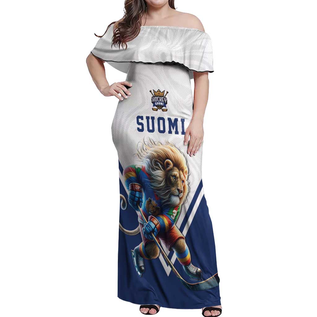 Custom Finland Ice Hockey Lion Mascot Off Shoulder Maxi Dress Sporty Style Come on Leijonat