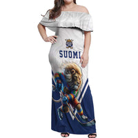 Custom Finland Ice Hockey Lion Mascot Off Shoulder Maxi Dress Sporty Style Come on Leijonat