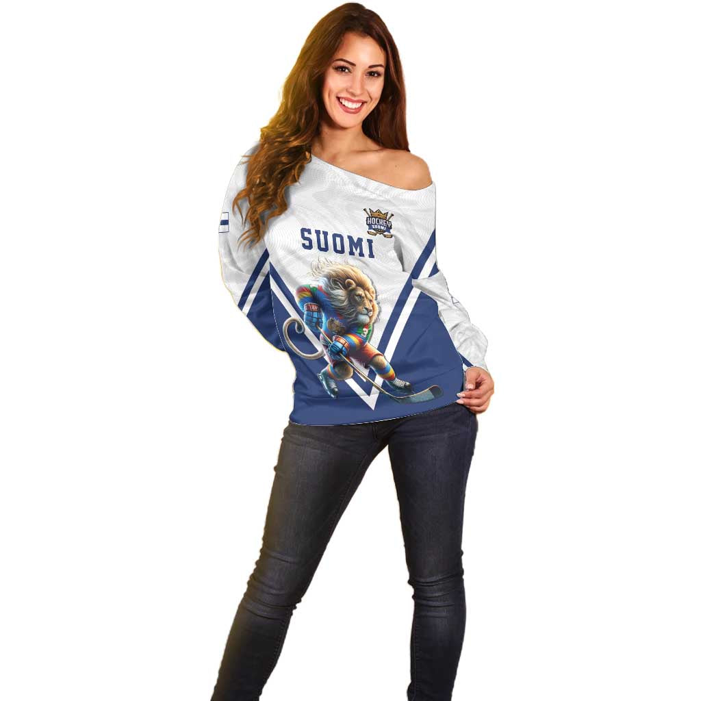 Custom Finland Ice Hockey Lion Mascot Off Shoulder Sweater Sporty Style Come on Leijonat