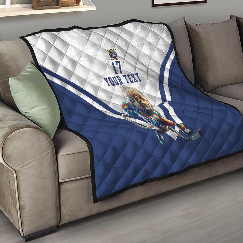 Custom Finland Ice Hockey Lion Mascot Quilt Sporty Style Come on Leijonat