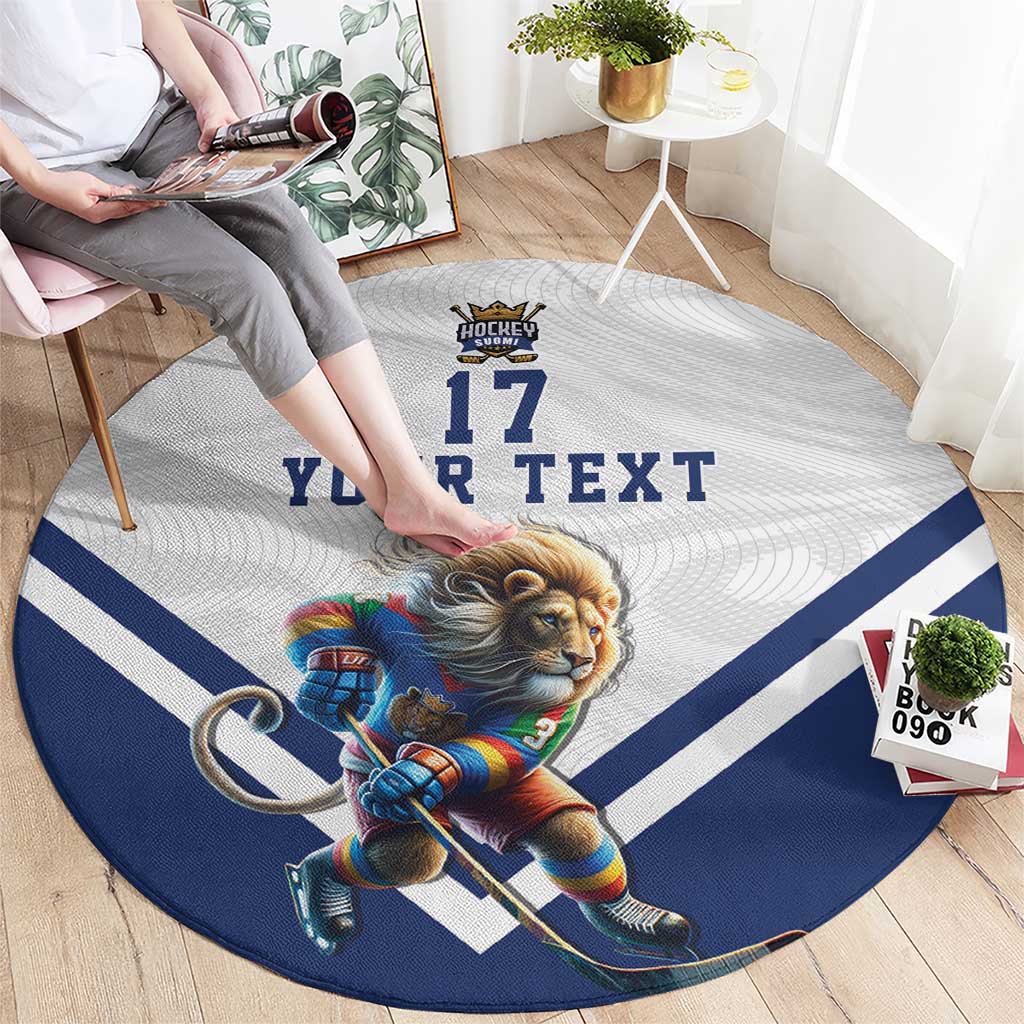 Custom Finland Ice Hockey Lion Mascot Round Carpet Sporty Style Come on Leijonat