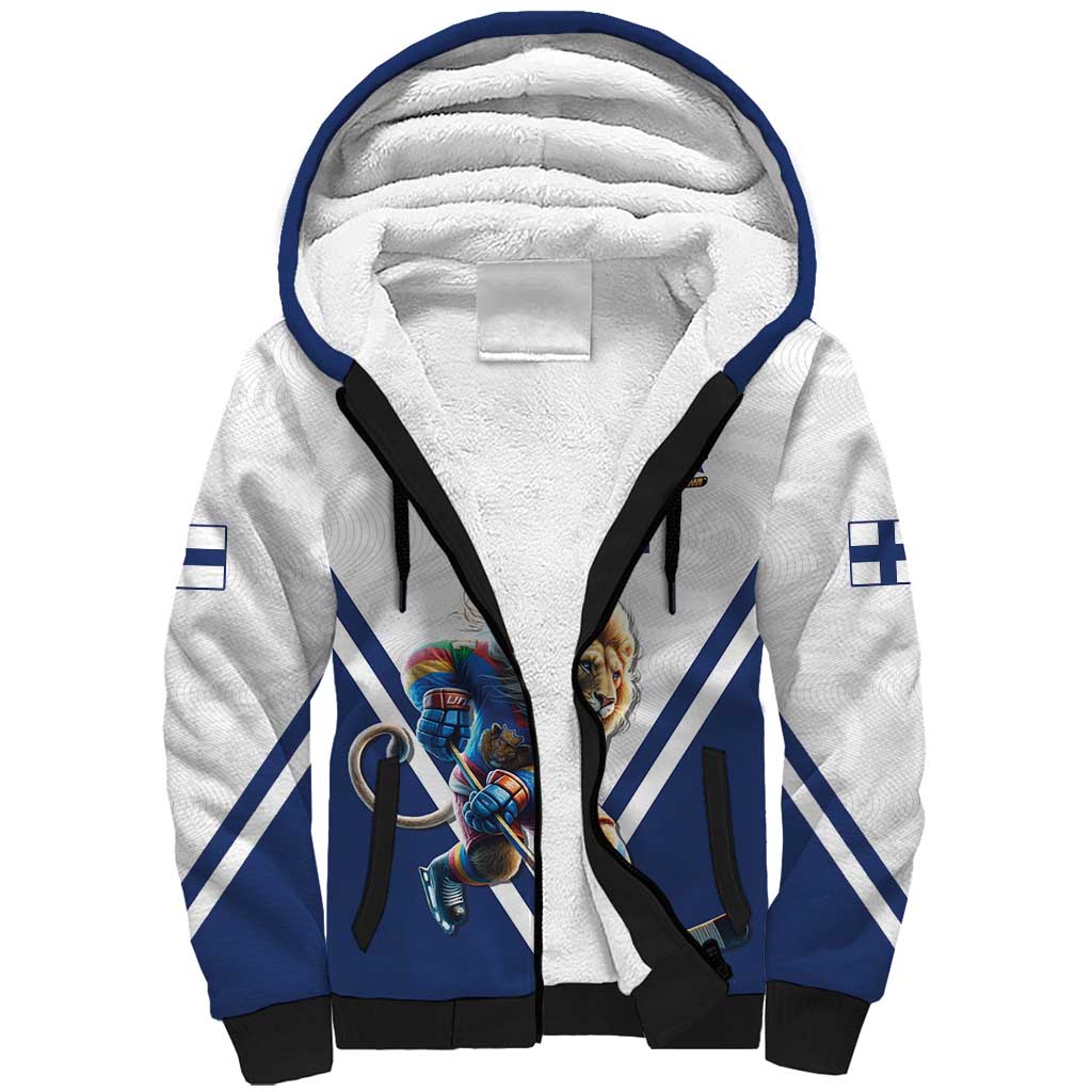 Custom Finland Ice Hockey Lion Mascot Sherpa Hoodie Sporty Style Come on Leijonat