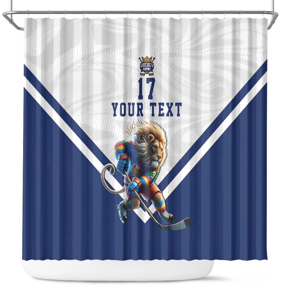 Custom Finland Ice Hockey Lion Mascot Shower Curtain Sporty Style Come on Leijonat