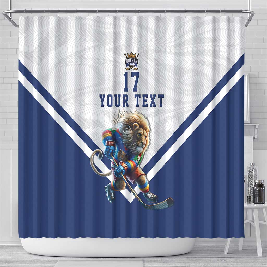 Custom Finland Ice Hockey Lion Mascot Shower Curtain Sporty Style Come on Leijonat