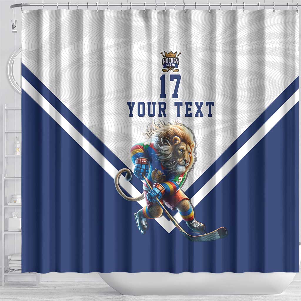 Custom Finland Ice Hockey Lion Mascot Shower Curtain Sporty Style Come on Leijonat
