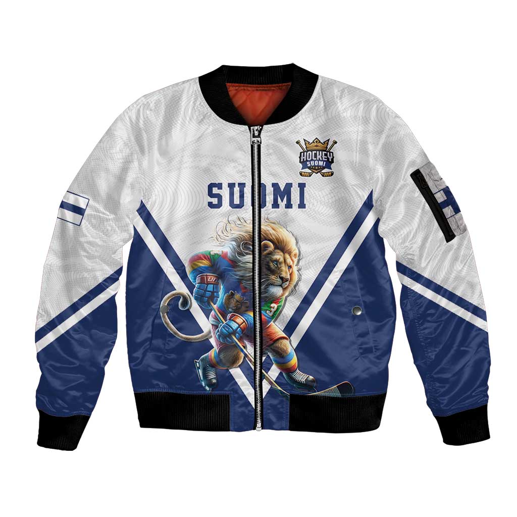 Custom Finland Ice Hockey Lion Mascot Sleeve Zip Bomber Jacket Sporty Style Come on Leijonat