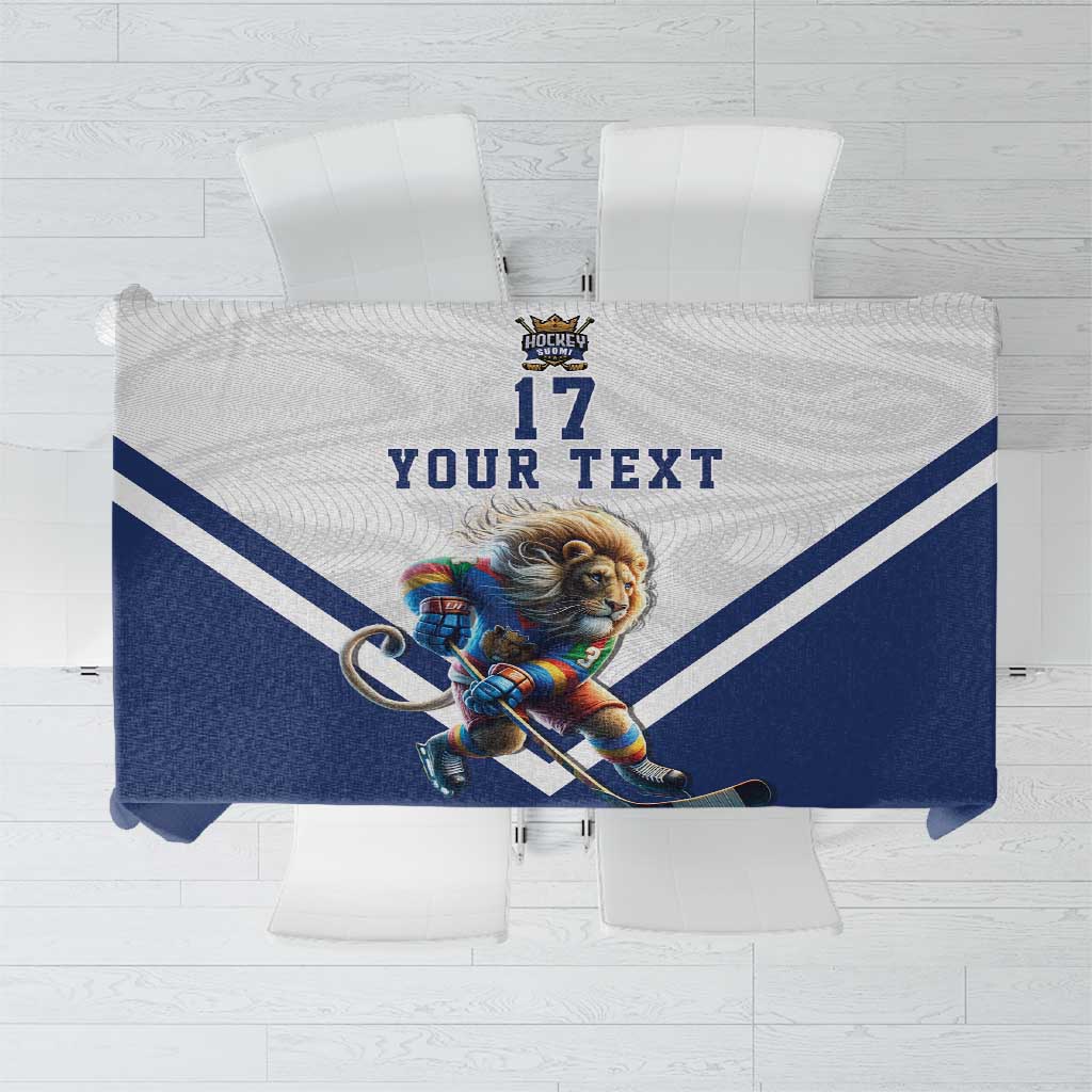 Custom Finland Ice Hockey Lion Mascot Tablecloth Sporty Style Come on Leijonat