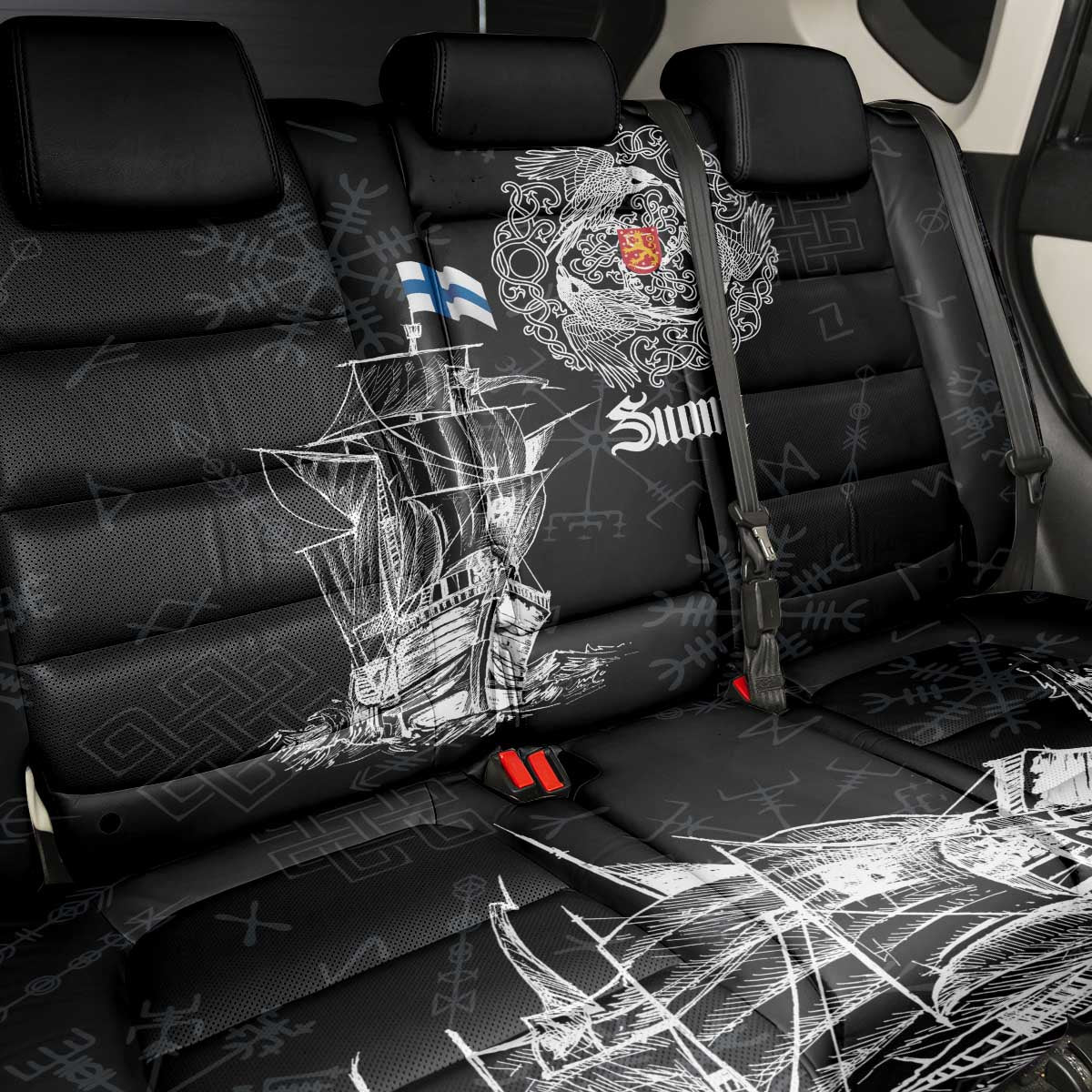 Finland Vikings Culture Back Car Seat Cover Suomi Viking Ships