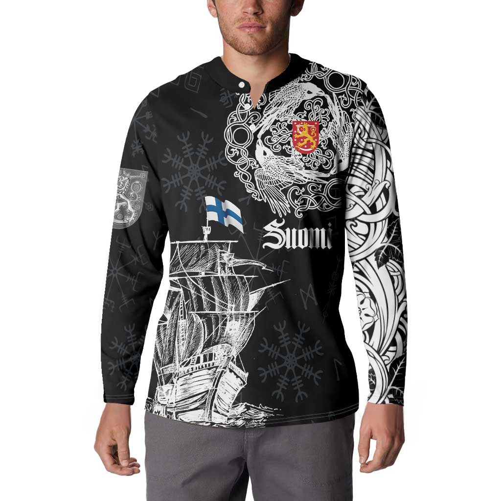 Finland Vikings Culture Button Sweatshirt Suomi Viking Ships