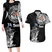 Finland Vikings Culture Couples Matching Long Sleeve Bodycon Dress and Hawaiian Shirt Suomi Viking Ships