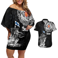 Finland Vikings Culture Couples Matching Off Shoulder Short Dress and Hawaiian Shirt Suomi Viking Ships