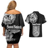 Finland Vikings Culture Couples Matching Off Shoulder Short Dress and Hawaiian Shirt Suomi Viking Ships
