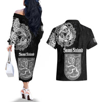 Finland Vikings Culture Couples Matching Off The Shoulder Long Sleeve Dress and Hawaiian Shirt Suomi Viking Ships