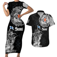 Finland Vikings Culture Couples Matching Short Sleeve Bodycon Dress and Hawaiian Shirt Suomi Viking Ships