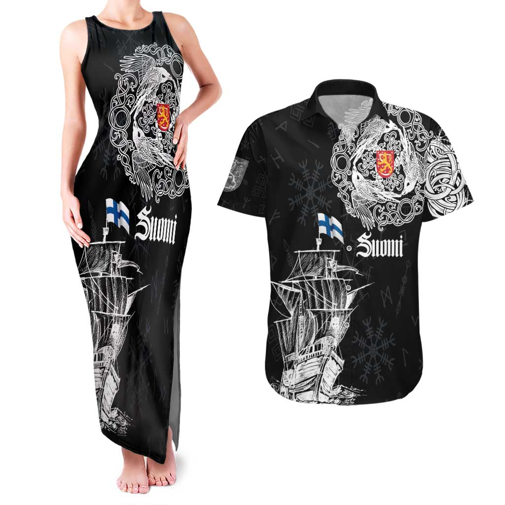 Finland Vikings Culture Couples Matching Tank Maxi Dress and Hawaiian Shirt Suomi Viking Ships