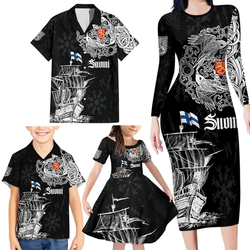 Finland Vikings Culture Family Matching Long Sleeve Bodycon Dress and Hawaiian Shirt Suomi Viking Ships