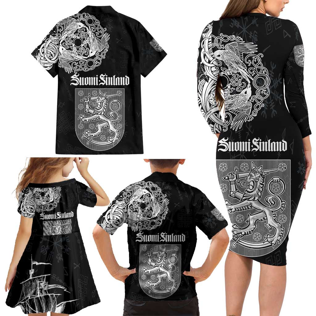 Finland Vikings Culture Family Matching Long Sleeve Bodycon Dress and Hawaiian Shirt Suomi Viking Ships