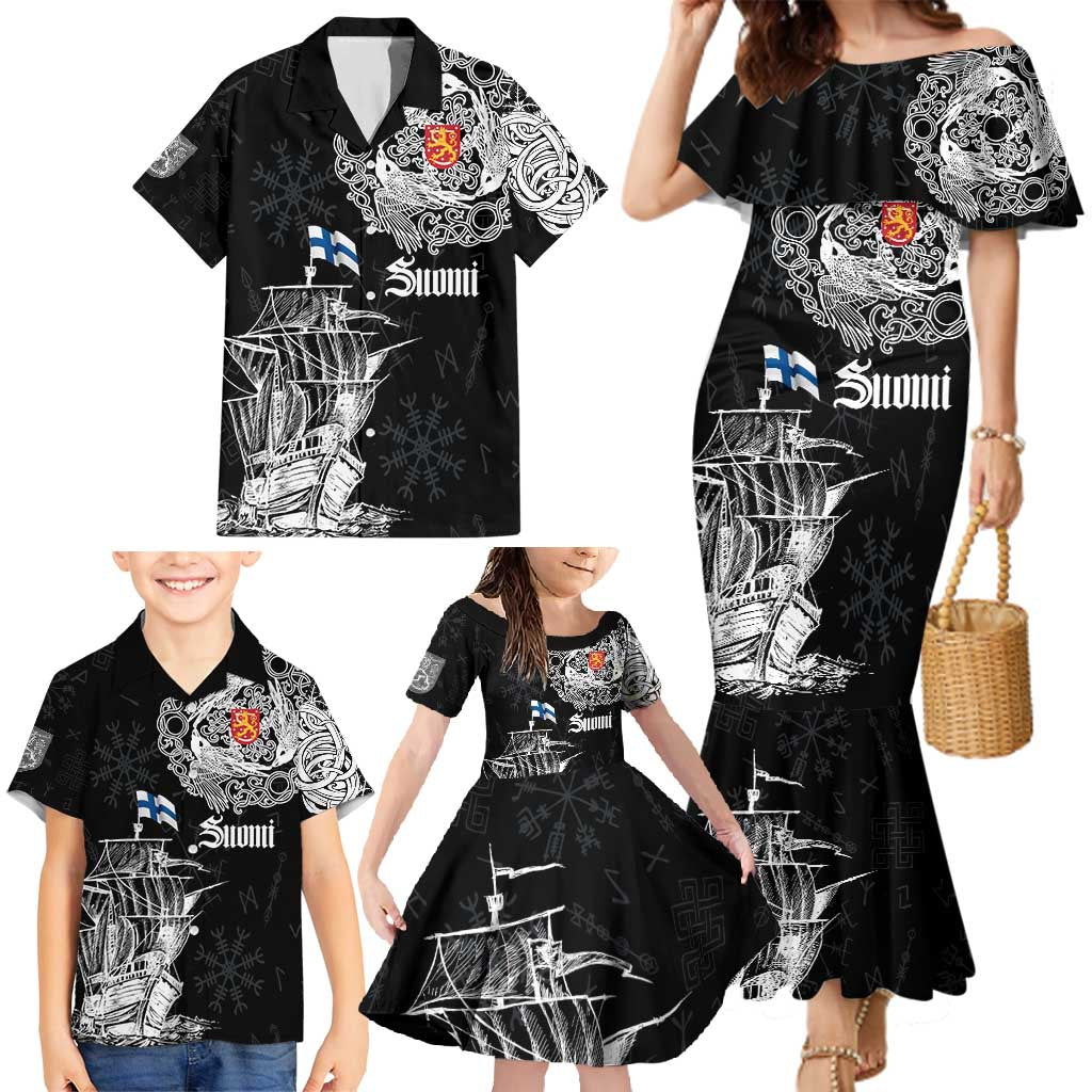Finland Vikings Culture Family Matching Mermaid Dress and Hawaiian Shirt Suomi Viking Ships
