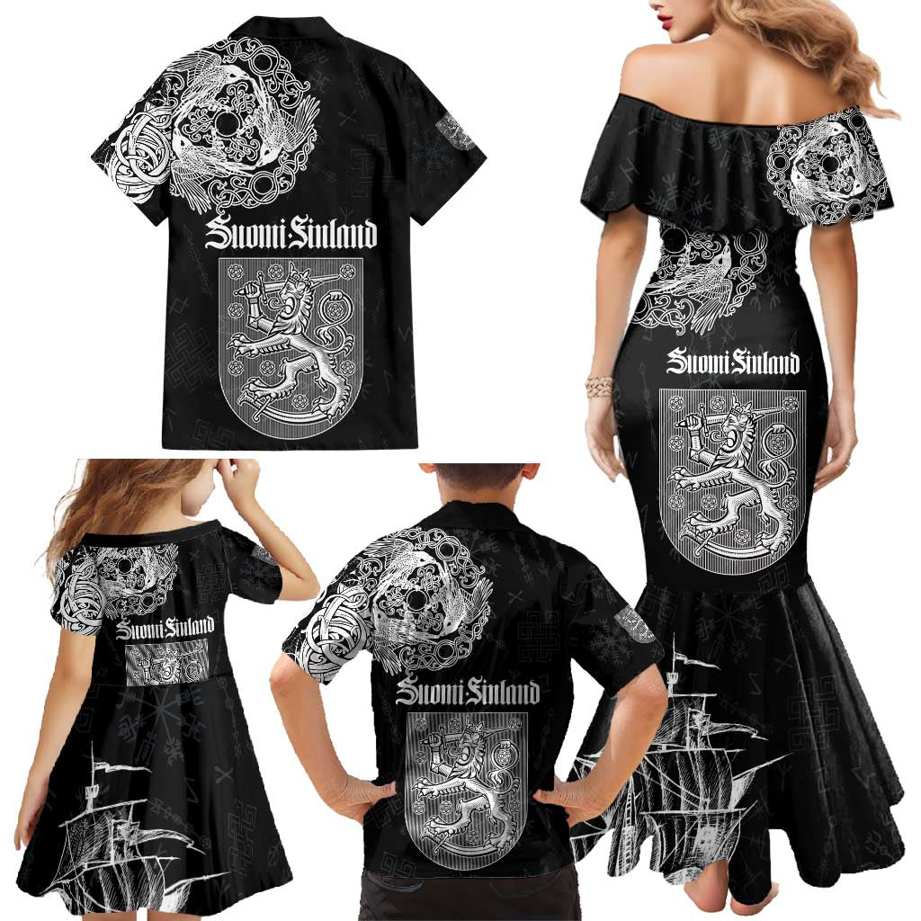 Finland Vikings Culture Family Matching Mermaid Dress and Hawaiian Shirt Suomi Viking Ships