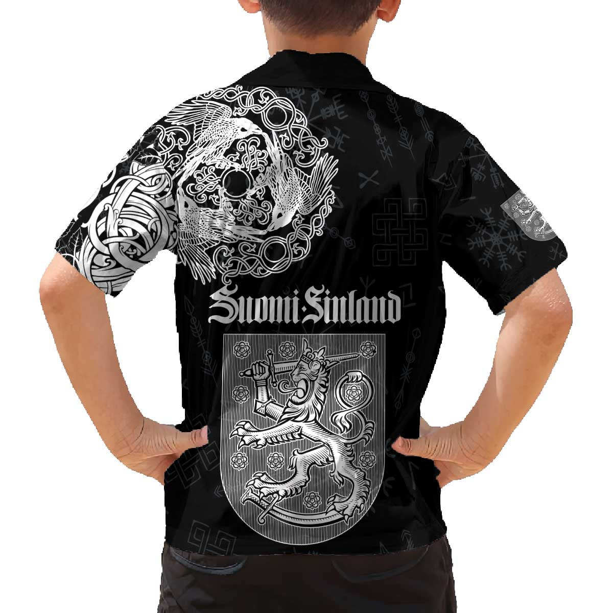 Finland Vikings Culture Family Matching Off The Shoulder Long Sleeve Dress and Hawaiian Shirt Suomi Viking Ships