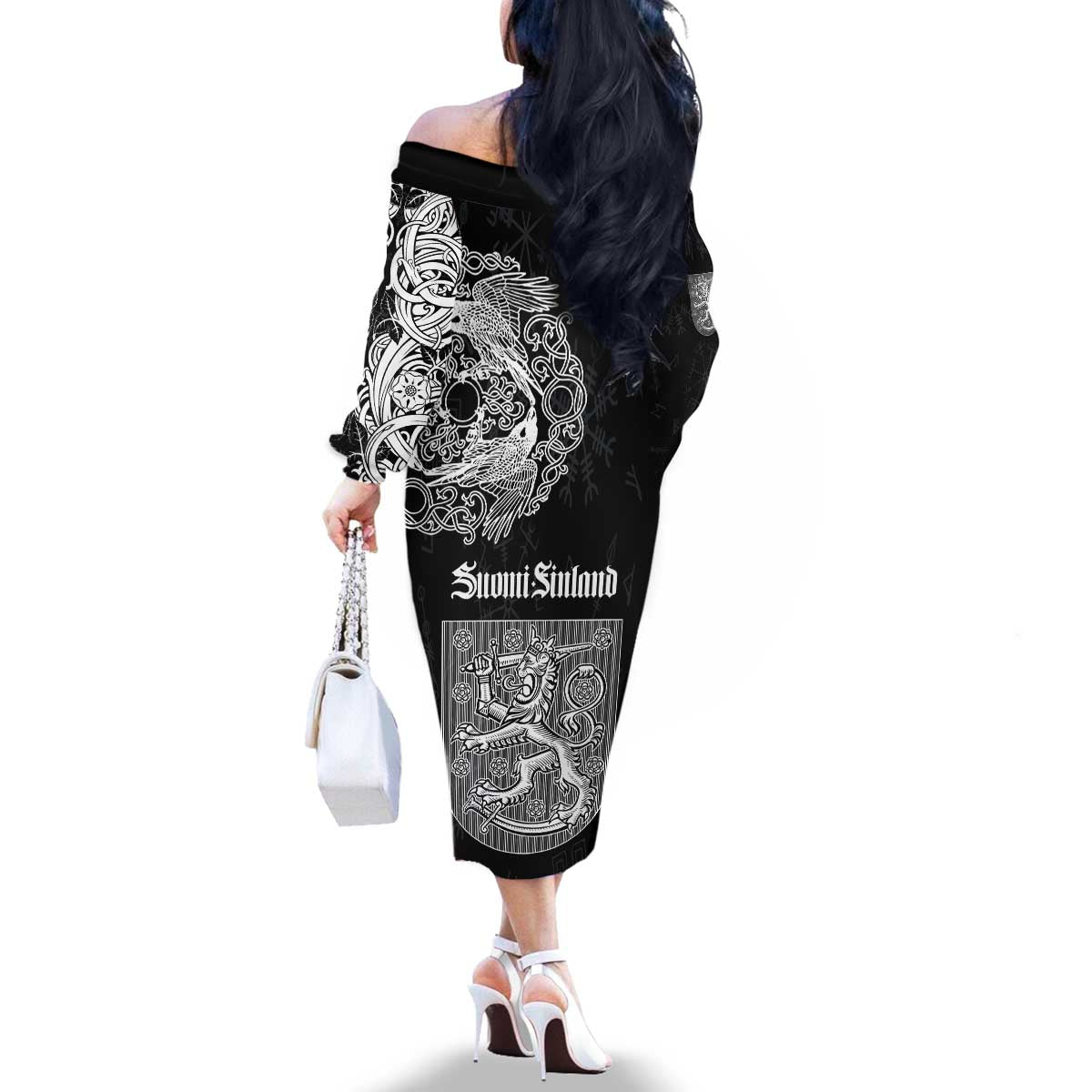 Finland Vikings Culture Family Matching Off The Shoulder Long Sleeve Dress and Hawaiian Shirt Suomi Viking Ships