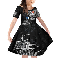 Finland Vikings Culture Family Matching Off Shoulder Short Dress and Hawaiian Shirt Suomi Viking Ships