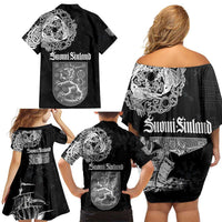 Finland Vikings Culture Family Matching Off Shoulder Short Dress and Hawaiian Shirt Suomi Viking Ships