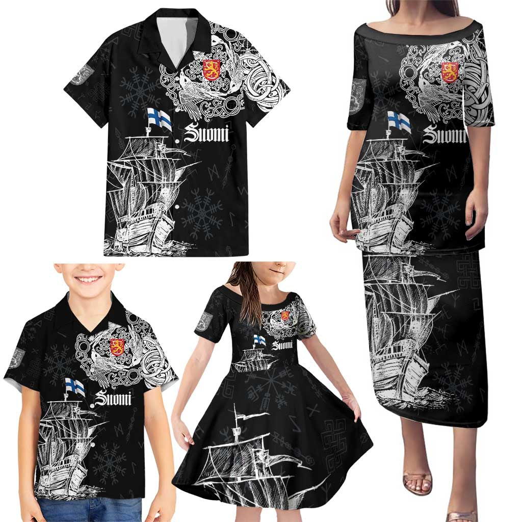 Finland Vikings Culture Family Matching Puletasi and Hawaiian Shirt Suomi Viking Ships