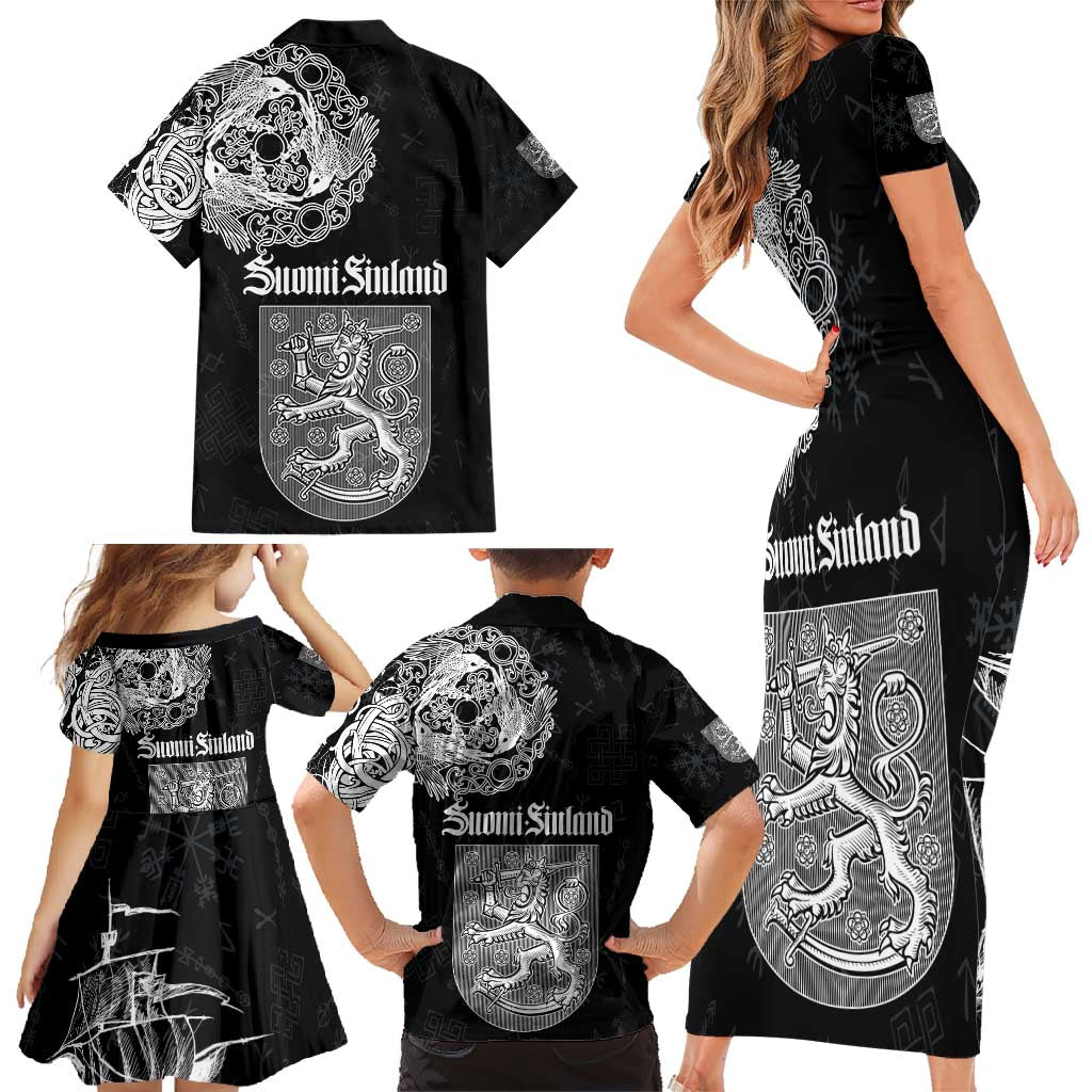 Finland Vikings Culture Family Matching Short Sleeve Bodycon Dress and Hawaiian Shirt Suomi Viking Ships
