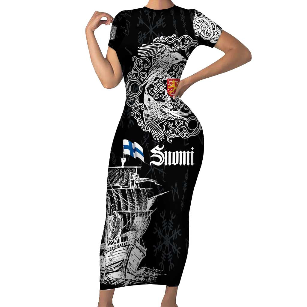 Finland Vikings Culture Family Matching Short Sleeve Bodycon Dress and Hawaiian Shirt Suomi Viking Ships