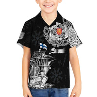 Finland Vikings Culture Family Matching Short Sleeve Bodycon Dress and Hawaiian Shirt Suomi Viking Ships