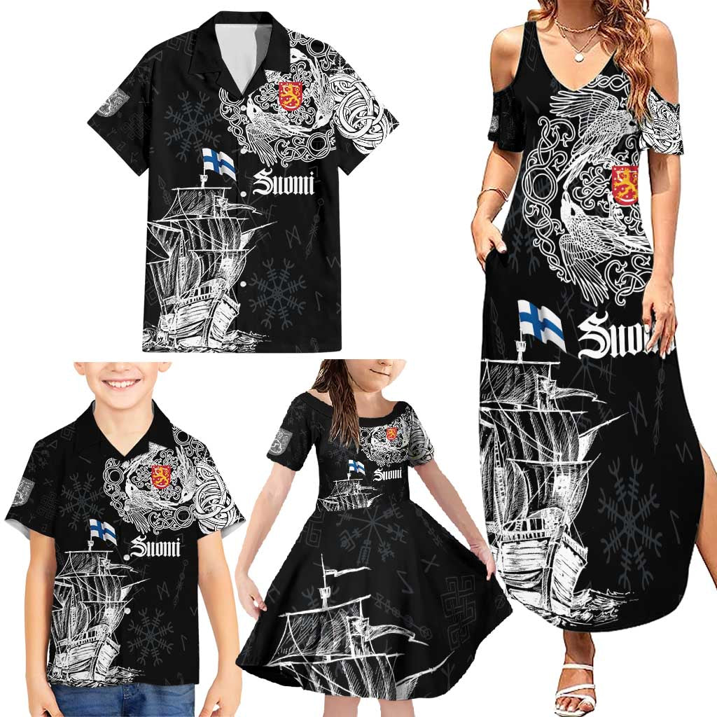 Finland Vikings Culture Family Matching Summer Maxi Dress and Hawaiian Shirt Suomi Viking Ships
