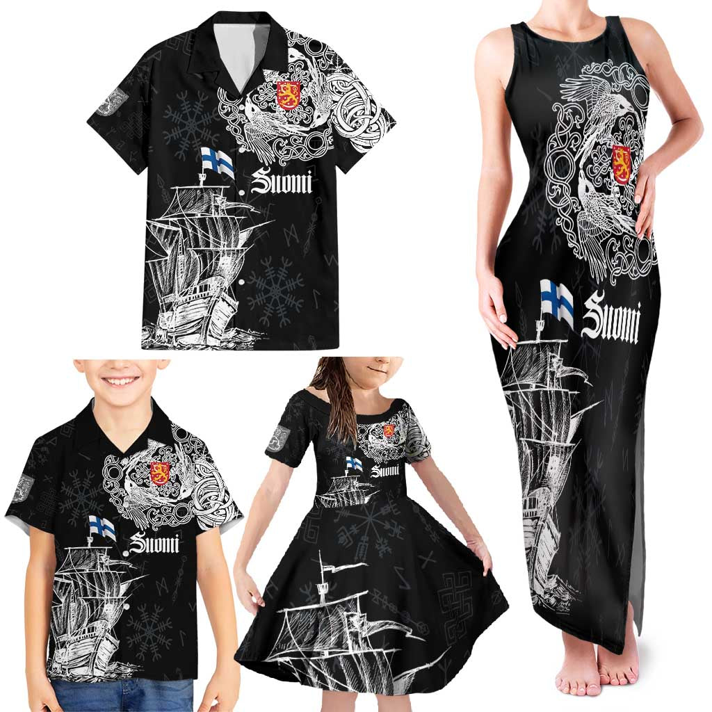 Finland Vikings Culture Family Matching Tank Maxi Dress and Hawaiian Shirt Suomi Viking Ships