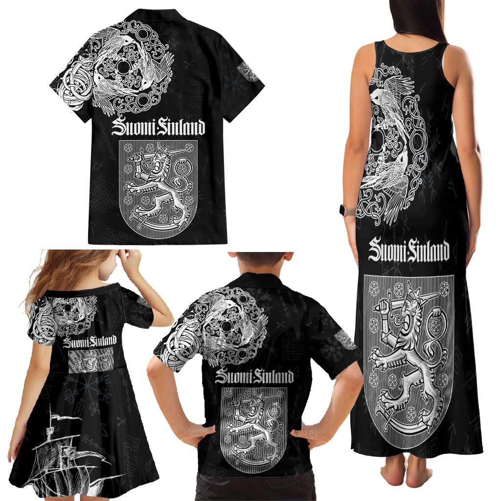 Finland Vikings Culture Family Matching Tank Maxi Dress and Hawaiian Shirt Suomi Viking Ships