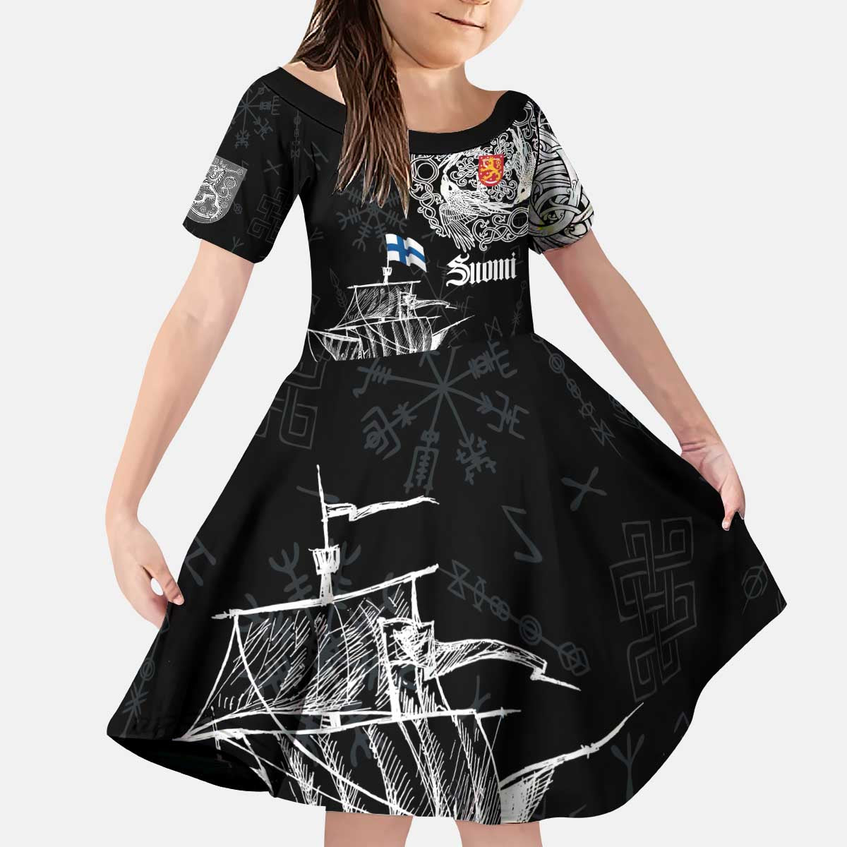 Finland Vikings Culture Kid Short Sleeve Dress Suomi Viking Ships