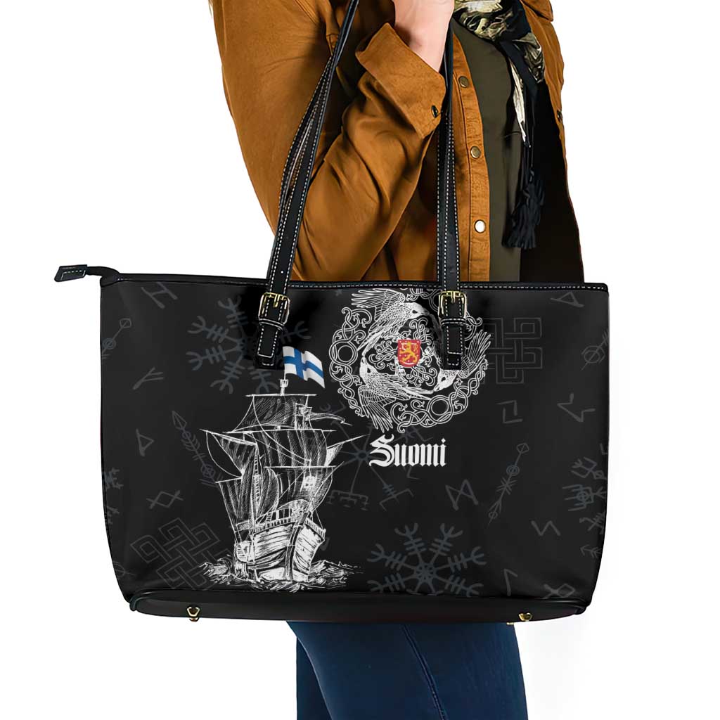 Finland Vikings Culture Leather Tote Bag Suomi Viking Ships