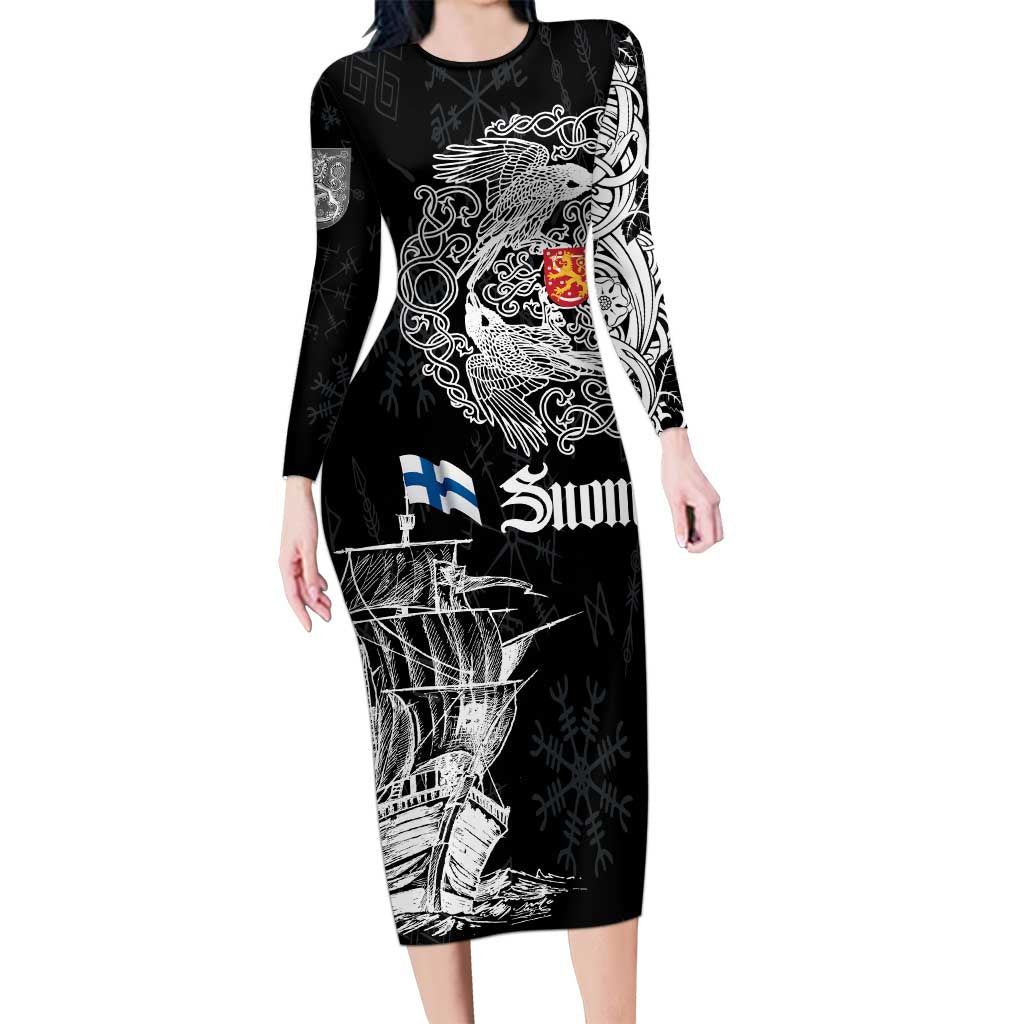 Finland Vikings Culture Long Sleeve Bodycon Dress Suomi Viking Ships