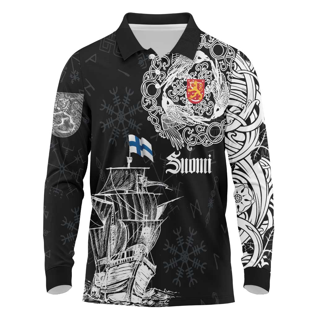Finland Vikings Culture Long Sleeve Polo Shirt Suomi Viking Ships