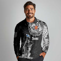 Finland Vikings Culture Long Sleeve Polo Shirt Suomi Viking Ships