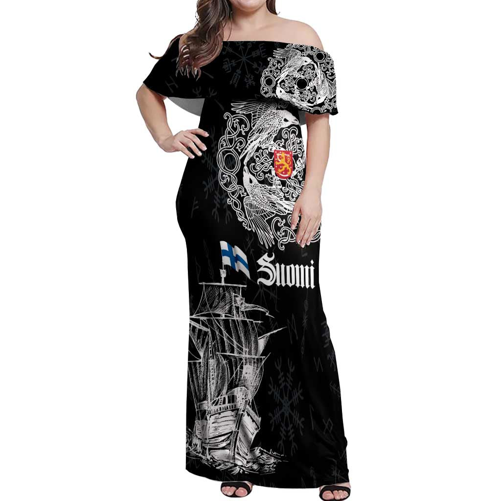 Finland Vikings Culture Off Shoulder Maxi Dress Suomi Viking Ships