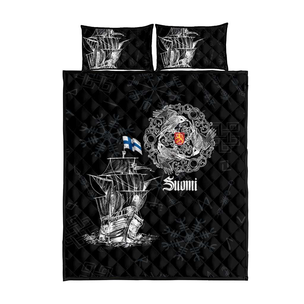 Finland Vikings Culture Quilt Bed Set Suomi Viking Ships