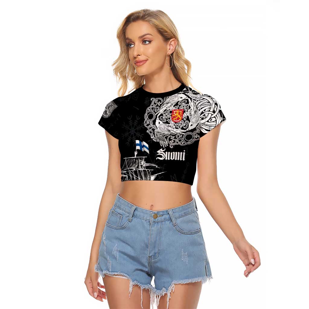 Finland Vikings Culture Raglan Cropped T Shirt Suomi Viking Ships