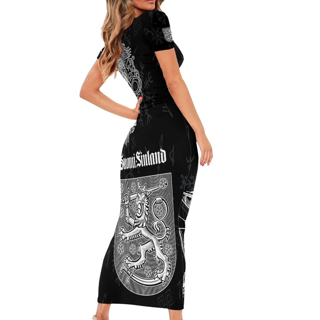 Finland Vikings Culture Short Sleeve Bodycon Dress Suomi Viking Ships