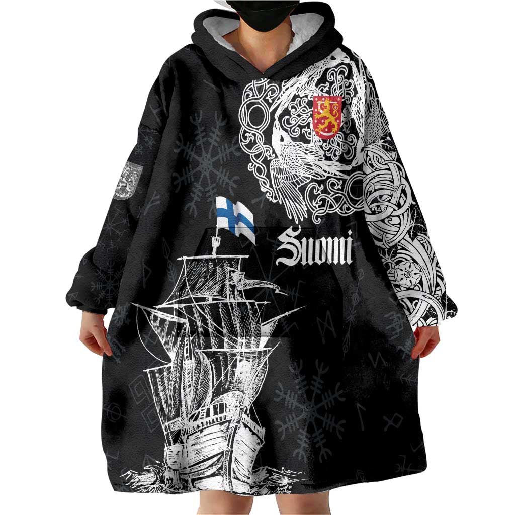 Finland Vikings Culture Wearable Blanket Hoodie Suomi Viking Ships