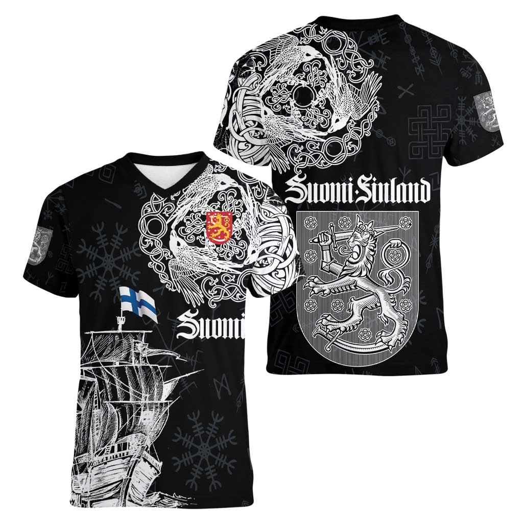 Finland Vikings Culture Women V-Neck T-Shirt Suomi Viking Ships